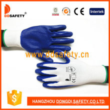 China Glove Manufacturer Blue Nitrile Coated White Nylon Hand Protection Gloves